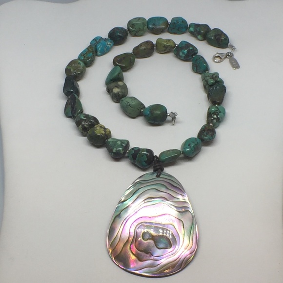 Peyote Bird Turquoise & Abalone Shell Necklace - Picture 1 of 6